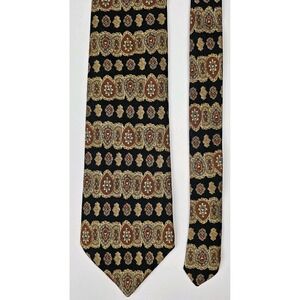 Brooks Brothers Makers Tie All Silk Black Gold Tan Geometric Pattern‎ USA